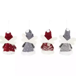 Hot Red and Gray Angel Plush Ornaments, Set of 4 Christmas Ornaments