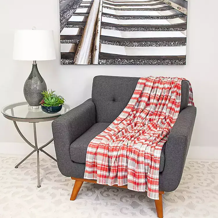 Outlet Red and Gray Plaid Cotton Throw Blankets & Throws