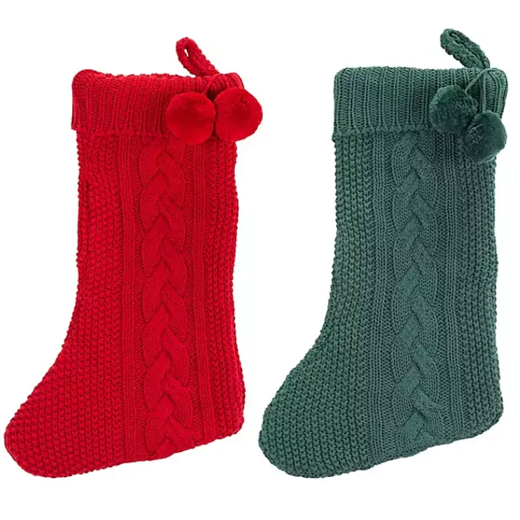 Online Red and Green Cable Knit Stockings, Set of 2 Christmas Stockings & Stocking Holders