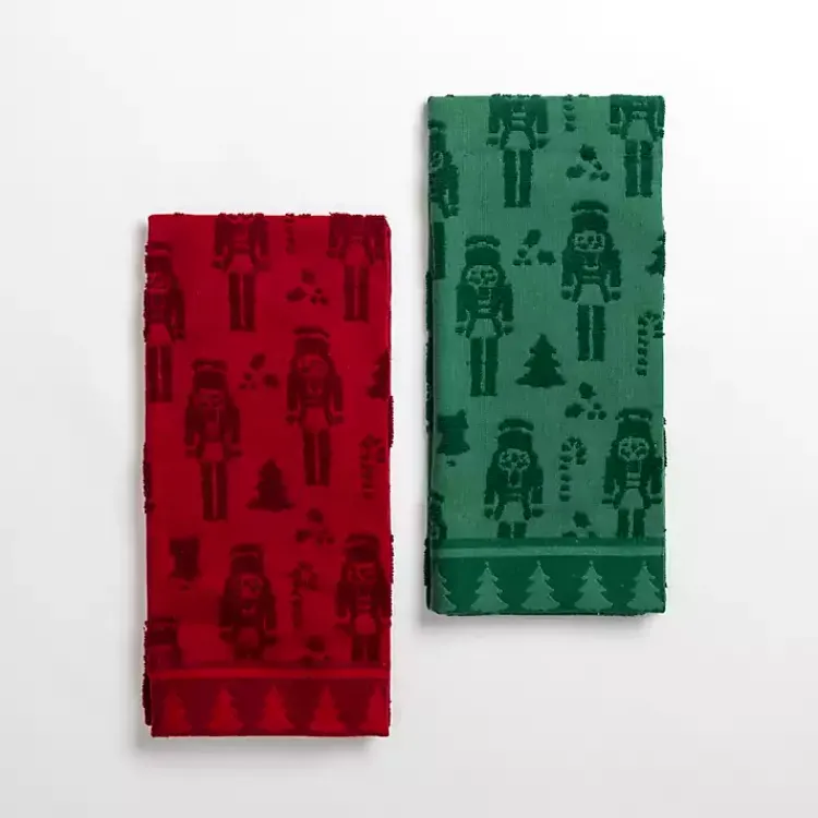 Sale Red and Green Nucracker Kitchen Towels, Set of 2 Christmas Dining & Entertaining