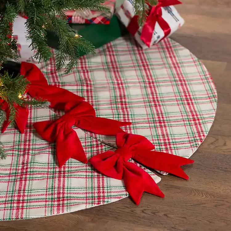 Outlet Red and Green Plaid Tree Skirt with Bows Christmas Tree Skirts & Collars
