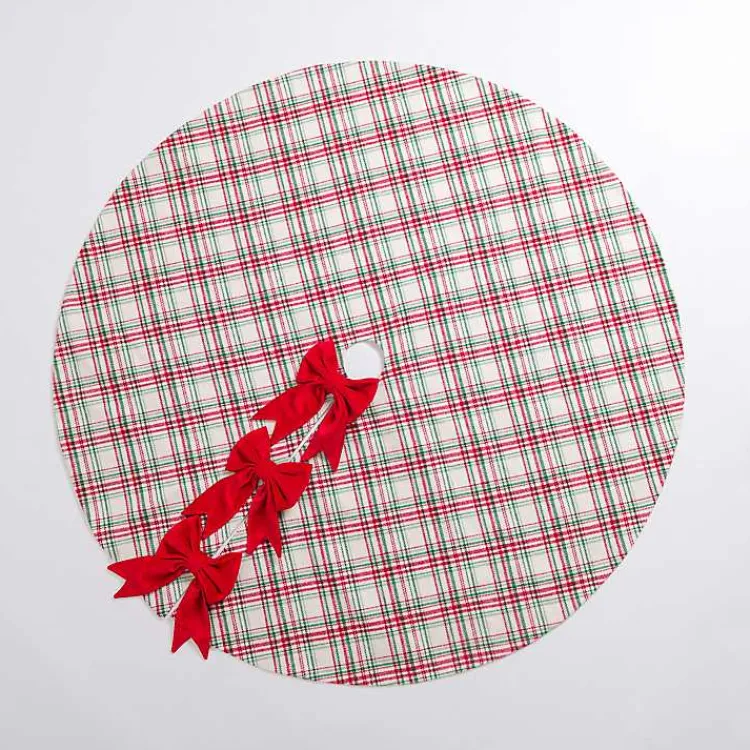 Outlet Red and Green Plaid Tree Skirt with Bows Christmas Tree Skirts & Collars