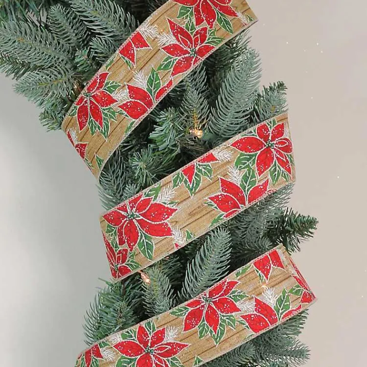 Clearance Red and Green Poinsettia 16 yard Christmas Ribbon Christmas Tree Decorations