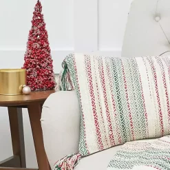 Clearance Red and Green Striped Christmas Lumbar Pillow Christmas Pillows
