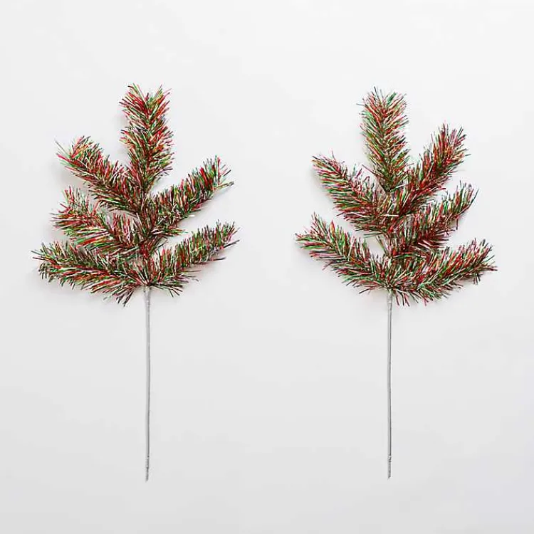 Hot Red and Green Tinsel Picks, Set of 2 Christmas Tree Decorations