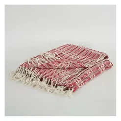 Discount Red and Ivory Striped Cotton Throw Blankets & Throws