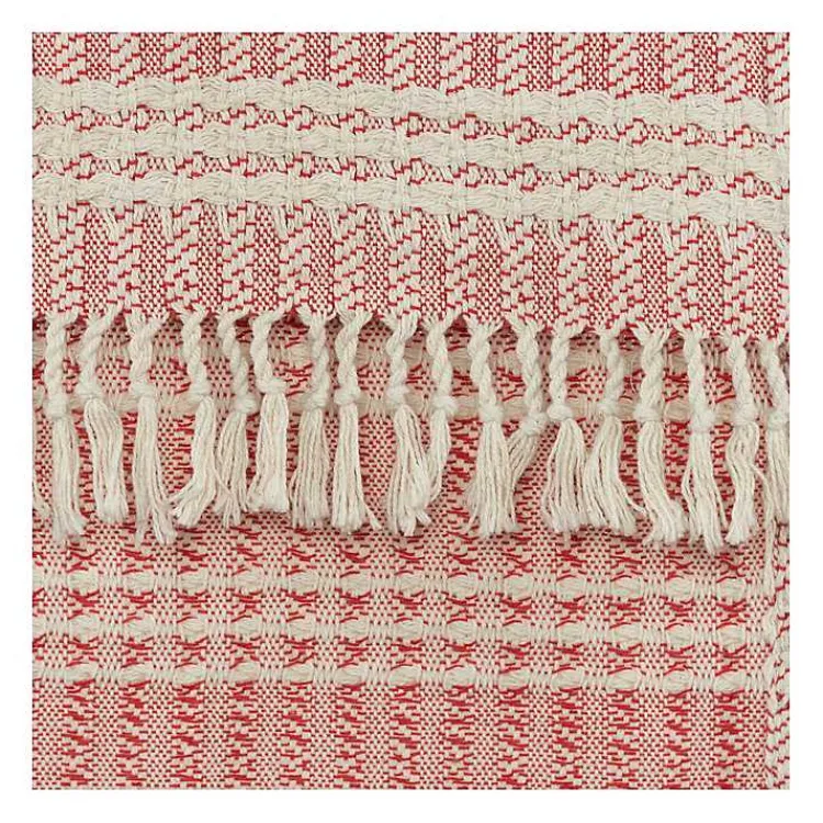 Discount Red and Ivory Striped Cotton Throw Blankets & Throws