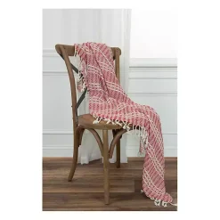 Discount Red and Ivory Striped Cotton Throw Blankets & Throws