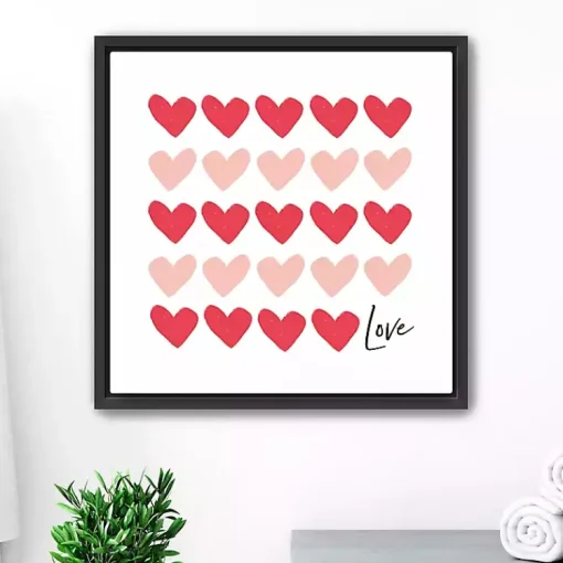 Sale Red and Pink Hearts Freamed Canvas Art Print Valentines Day Decorations