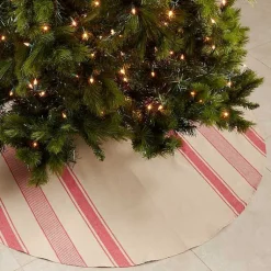 Discount Red and Tan Striped Tree Skirt Christmas Tree Skirts & Collars