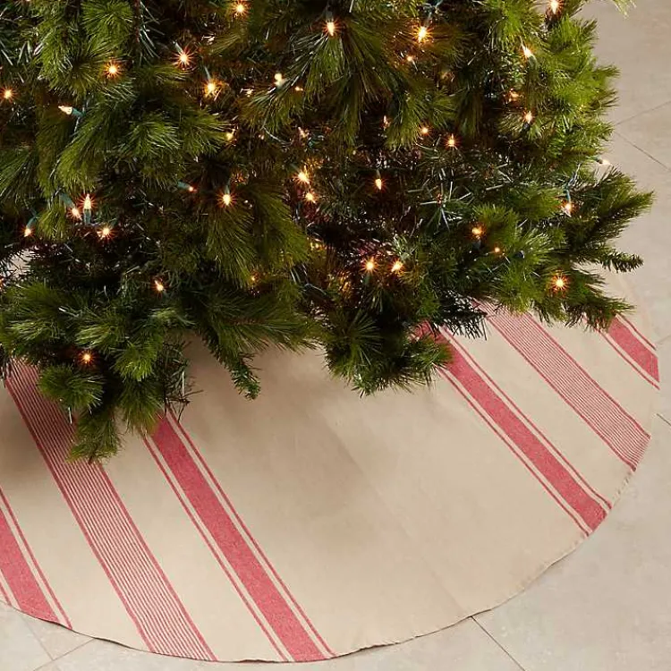 Discount Red and Tan Striped Tree Skirt Christmas Tree Skirts & Collars