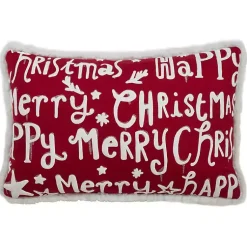 Outlet Red and White Merry Happy Christmas Lumbar Pillow Christmas Pillows