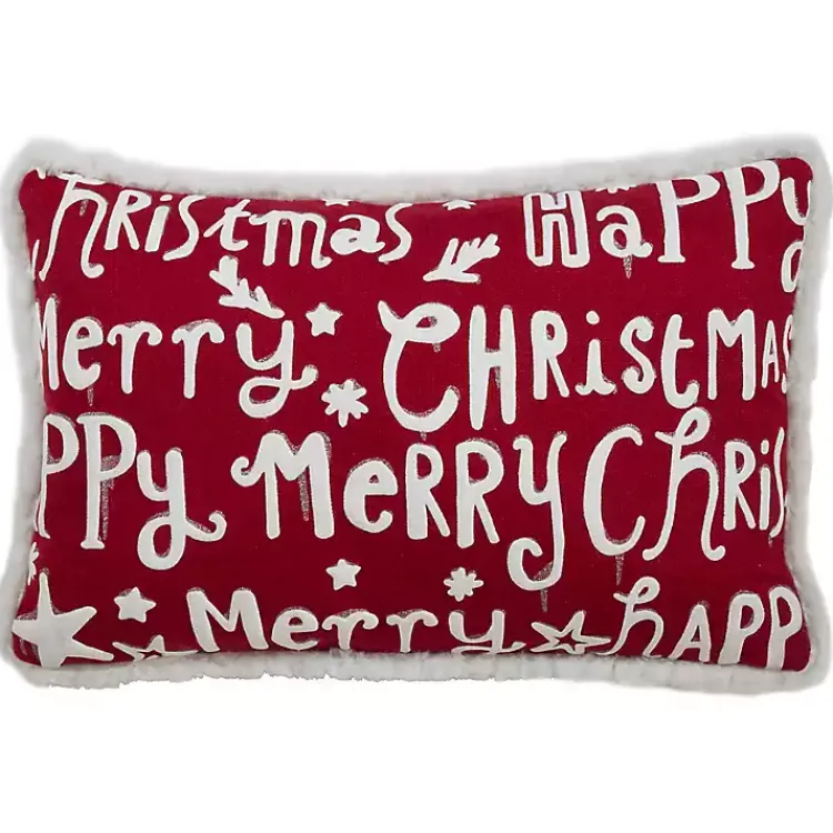 Outlet Red and White Merry Happy Christmas Lumbar Pillow Christmas Pillows