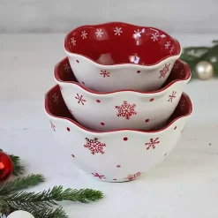 Kirklands Home Serving & Entertaining|Red and White Nesting Christmas Bowls, Set of 3