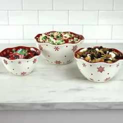 Kirklands Home Serving & Entertaining|Red and White Nesting Christmas Bowls, Set of 3