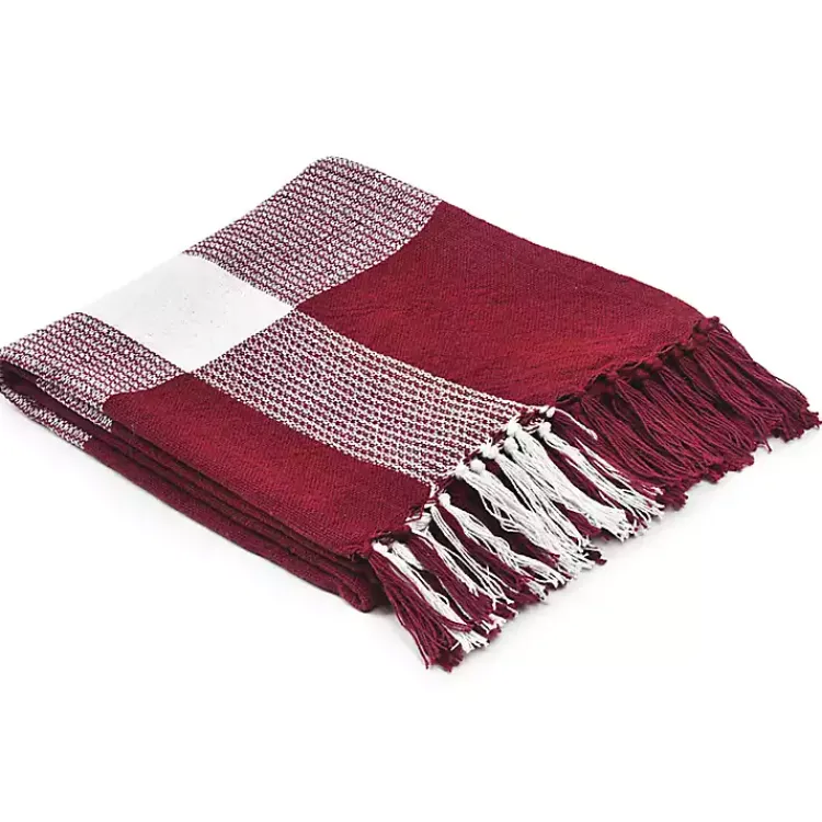 Sale Red and White Plaid Organic Cotton Throw Blankets & Throws