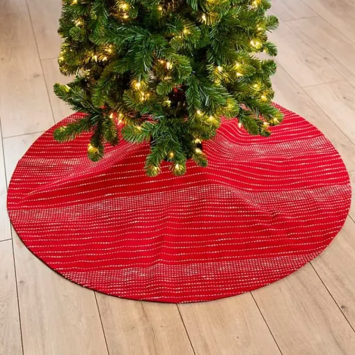 Best Red and White Stitching Christmas Tree Skirt Christmas Tree Skirts & Collars