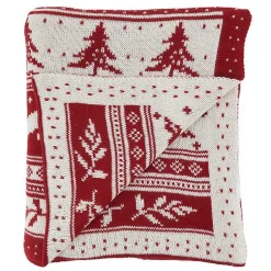 Discount Red and White Stripe Reindeer Christmas Knit Throw Christmas Decorations