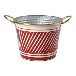 Online Red and White Striped Christmas Tin Container Christmas Decorations