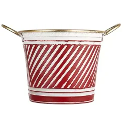 Online Red and White Striped Christmas Tin Container Christmas Decorations