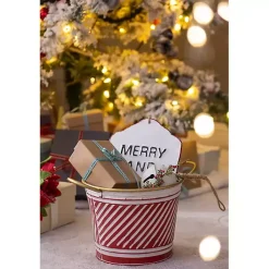 Online Red and White Striped Christmas Tin Container Christmas Decorations