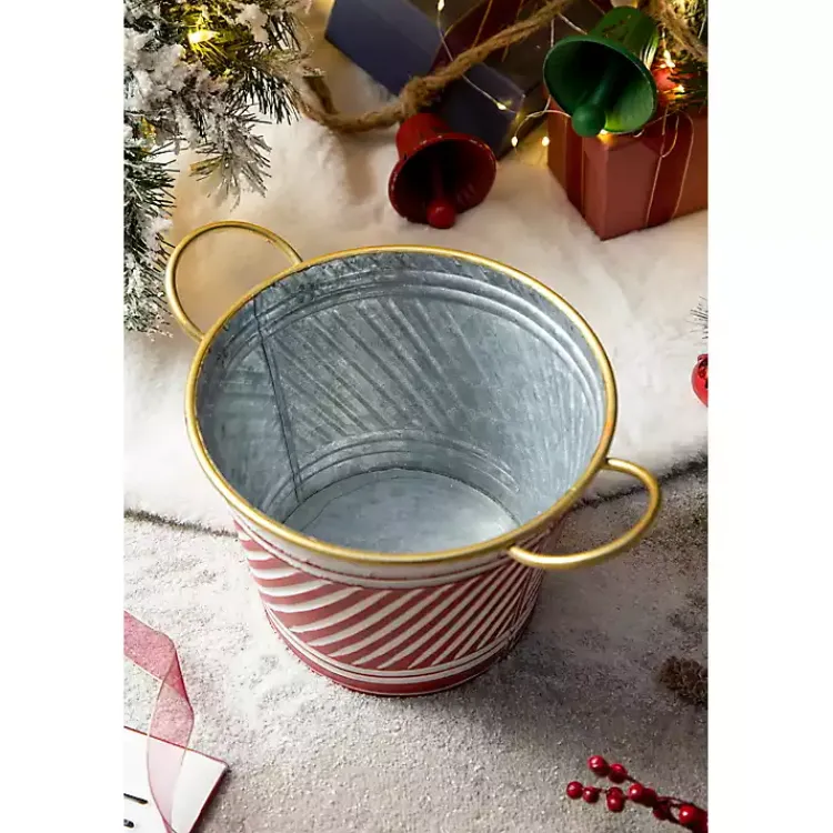 Online Red and White Striped Christmas Tin Container Christmas Decorations