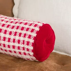 Red and White Windowpane Bolster Pillow Pillows