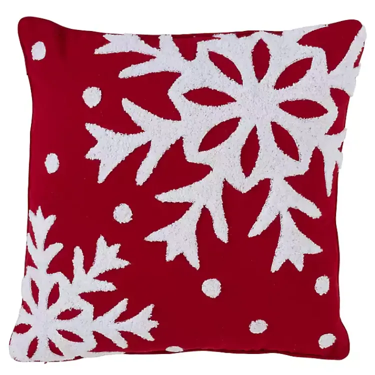 Clearance Red Back White Snowy Snowflake Christmas Pillow Pillows