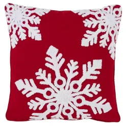 Online Red Background White Snowflakes Christmas Pillow Pillows