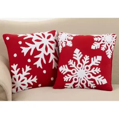 Online Red Background White Snowflakes Christmas Pillow Pillows