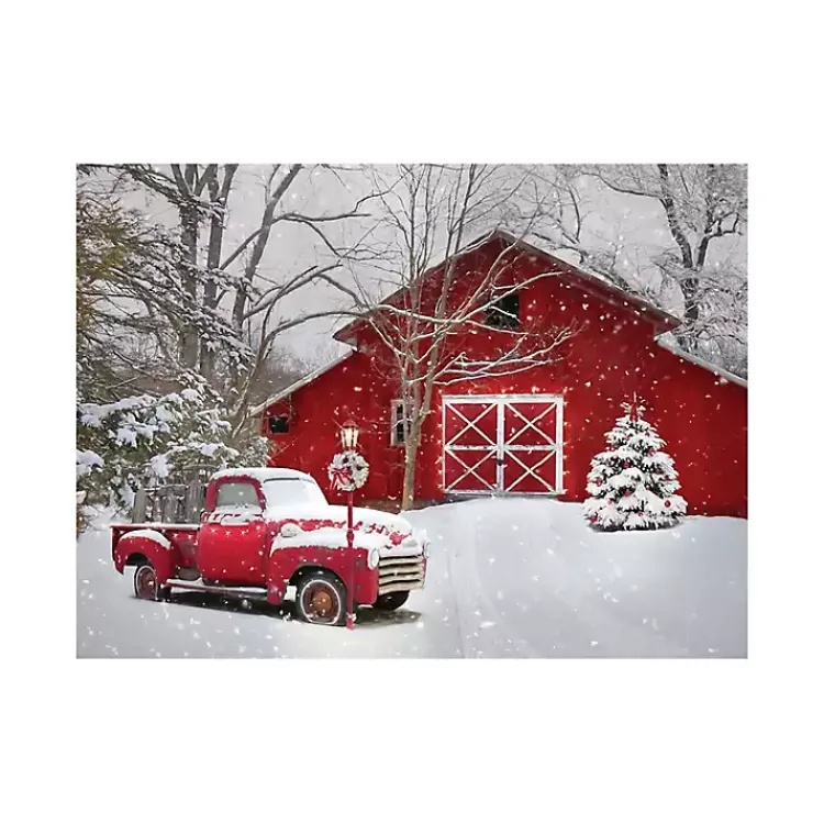 Red Barn in Winter Canvas Art Print, 24x32 Christmas Art & Wall Decor