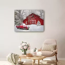 Red Barn in Winter Canvas Art Print, 24x32 Christmas Art & Wall Decor