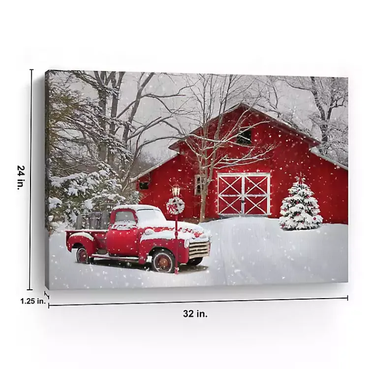Red Barn in Winter Canvas Art Print, 24x32 Christmas Art & Wall Decor