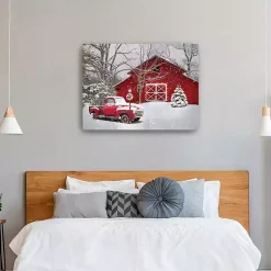 Red Barn in Winter Canvas Art Print, 30x40 Christmas Art & Wall Decor