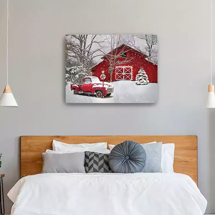 Red Barn in Winter Canvas Art Print, 30x40 Christmas Art & Wall Decor