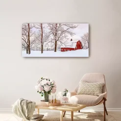 Online Red Barn Winter Wonderland Canvas Print, 40x20 in. Christmas Art & Wall Decor