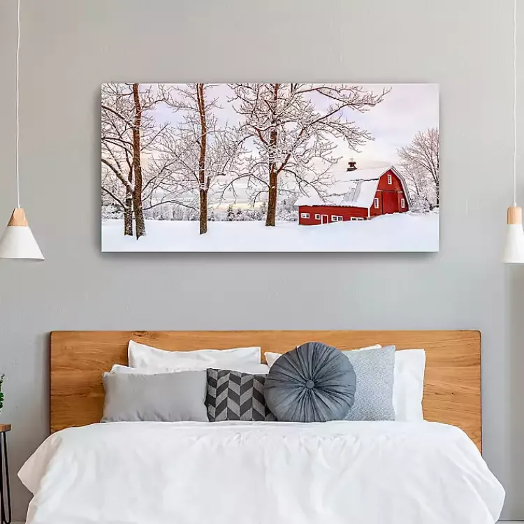 Best Red Barn Winter Wonderland Canvas Print, 60x30 in. Christmas Art & Wall Decor