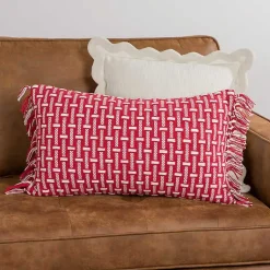 Online Red Basket Weave Lumbar Pillow Pillows