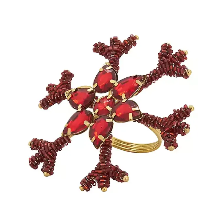 Kirklands Home Table Linens|Beaded Snowflake Napkin Rings, Set of 4 Red
