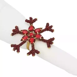 Kirklands Home Table Linens|Beaded Snowflake Napkin Rings, Set of 4 Red
