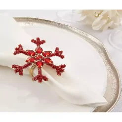 Kirklands Home Table Linens|Beaded Snowflake Napkin Rings, Set of 4 Red