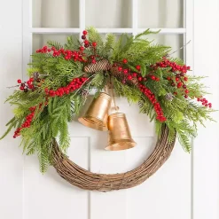 Hot Red Berries and Gold Bells Half Wreath Wreaths