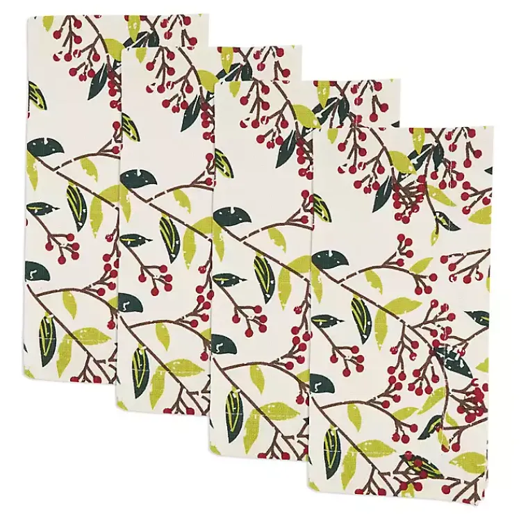 Kirklands Home Table Linens|Red Berry Delight Cotton Napkins, Set of 4