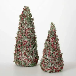 Red Berry Frosted Mini Tabletop Trees, Set of 2 Christmas Decorations