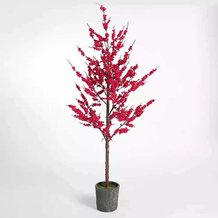 Outlet Red Berry Potted Christmas Tree, 66 in. Christmas Decorations