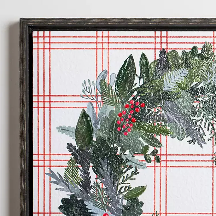 New Red Berry Wreath and Windowpane Canvas Art Print Christmas Art & Wall Decor