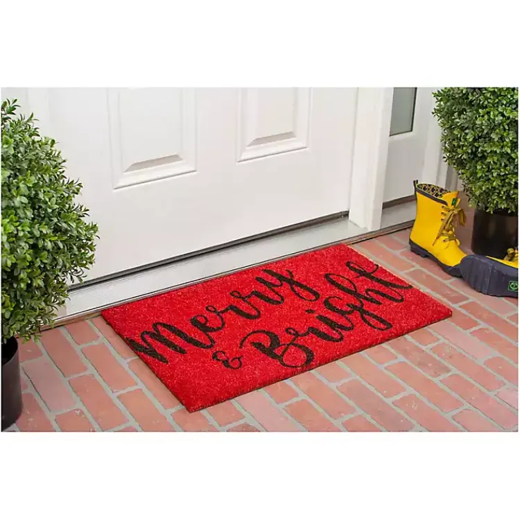 Outlet Black Merry and Bright Coir Doormat, 29 in. Outdoor Christmas Decorations