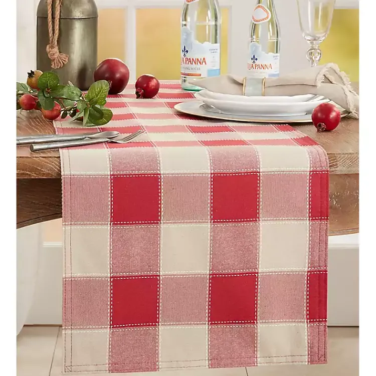 Kirklands Home Table Linens|Red Block Plaid Table Runner, 90 in.
