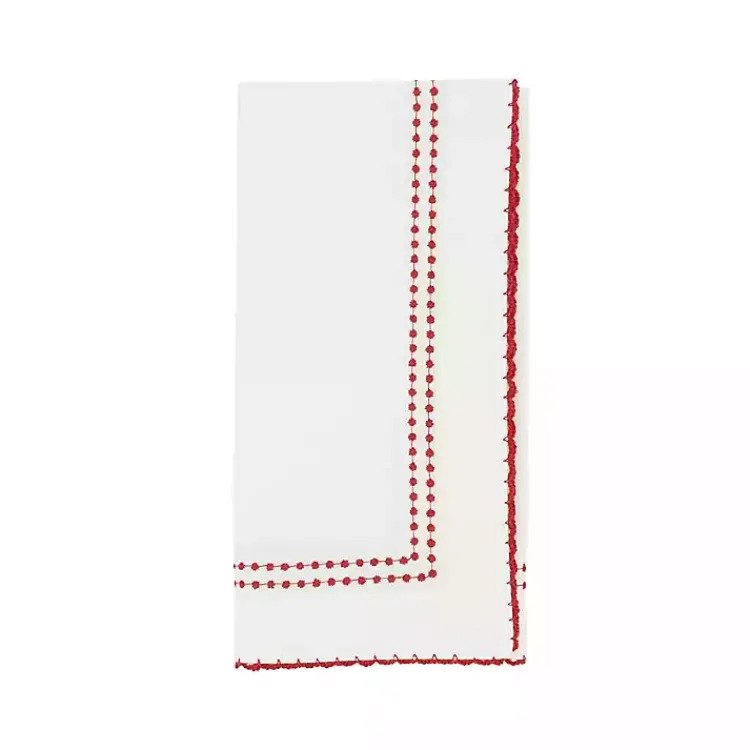 Kirklands Home Table Linens|Red Border Embroidered Napkins, Set of 4