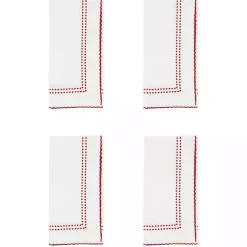 Kirklands Home Table Linens|Red Border Embroidered Napkins, Set of 4